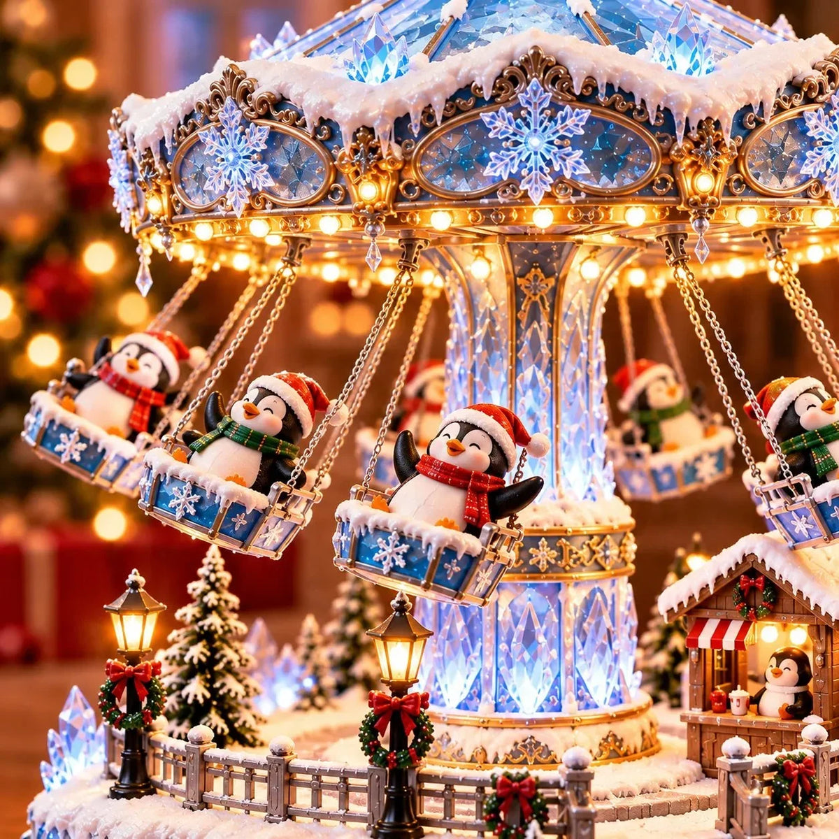🐧 Penguin Christmas Carousel – Rotating Winter Light Display