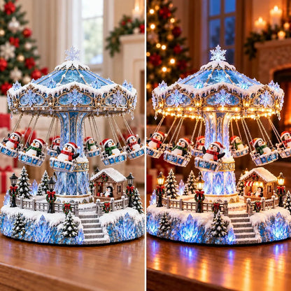🐧 Penguin Christmas Carousel – Rotating Winter Light Display