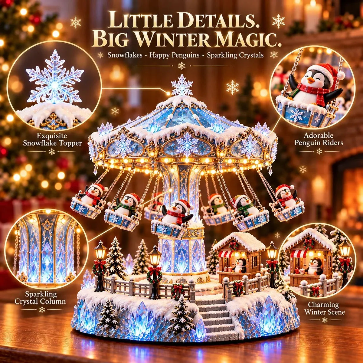 🐧 Penguin Christmas Carousel – Rotating Winter Light Display