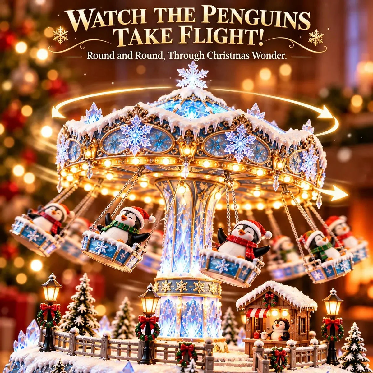 🐧 Penguin Christmas Carousel – Rotating Winter Light Display