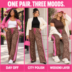 💃Women's Leopard Print Side Stripe Wide Leg Stretchy Casual Pants💃