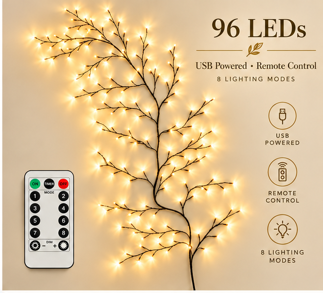 ✨ Flexible LED Branch Lights – Warm White Christmas Wall Decor