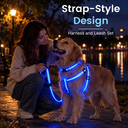 🐶 LED Light-Up Dog Harness & Leash Set –  Safer Night Walks! ✨