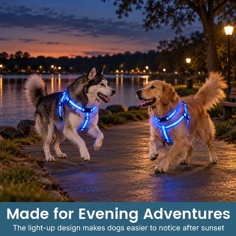 🐶 LED Light-Up Dog Harness & Leash Set –  Safer Night Walks! ✨