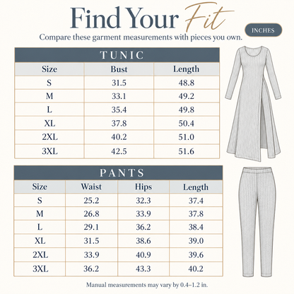 ✨ Women’s Ribbed Two-Piece Set – Side-Slit Tunic & Pants