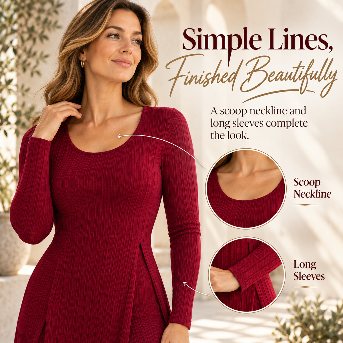 ✨ Women’s Ribbed Two-Piece Set – Side-Slit Tunic & Pants
