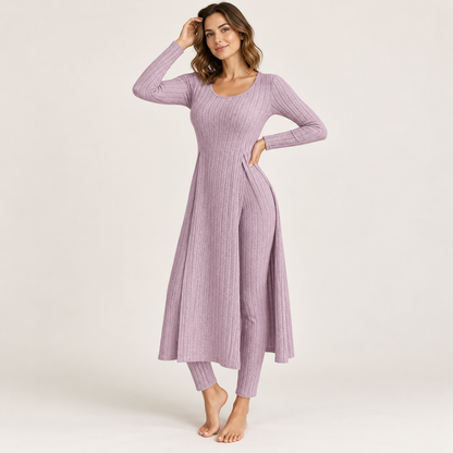 ✨ Women’s Ribbed Two-Piece Set – Side-Slit Tunic & Pants