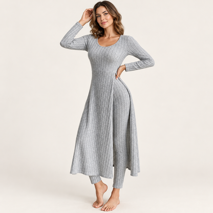 ✨ Women’s Ribbed Two-Piece Set – Side-Slit Tunic & Pants