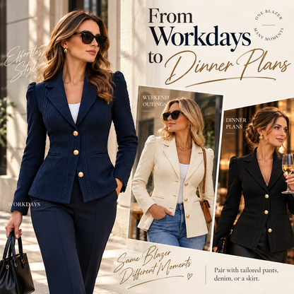 ✨ Women’s Textured Puff-Shoulder Blazer