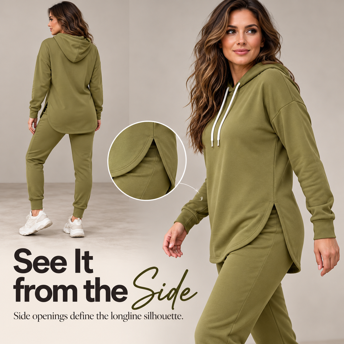 🤍 Women’s Two-Piece Curved-Hem Hoodie Set