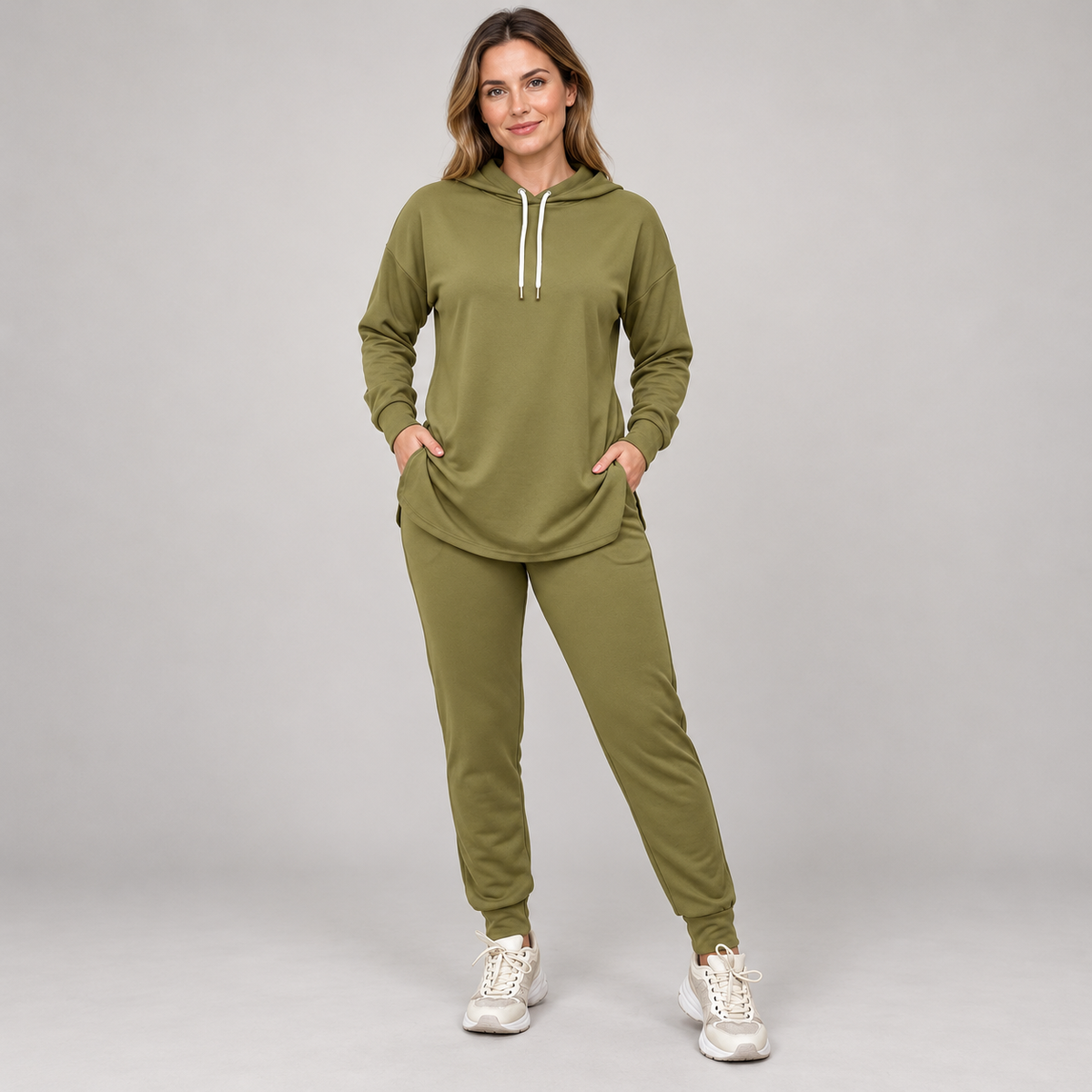 🤍 Women’s Two-Piece Curved-Hem Hoodie Set