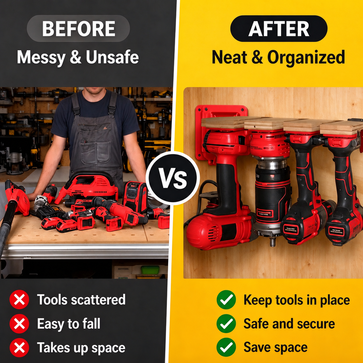🔩Heavy-Duty ABS Drill Tool Holder – Wall Mount Rack for 20V/12V Drills & Batteries, Garage & Workshop Organizer
