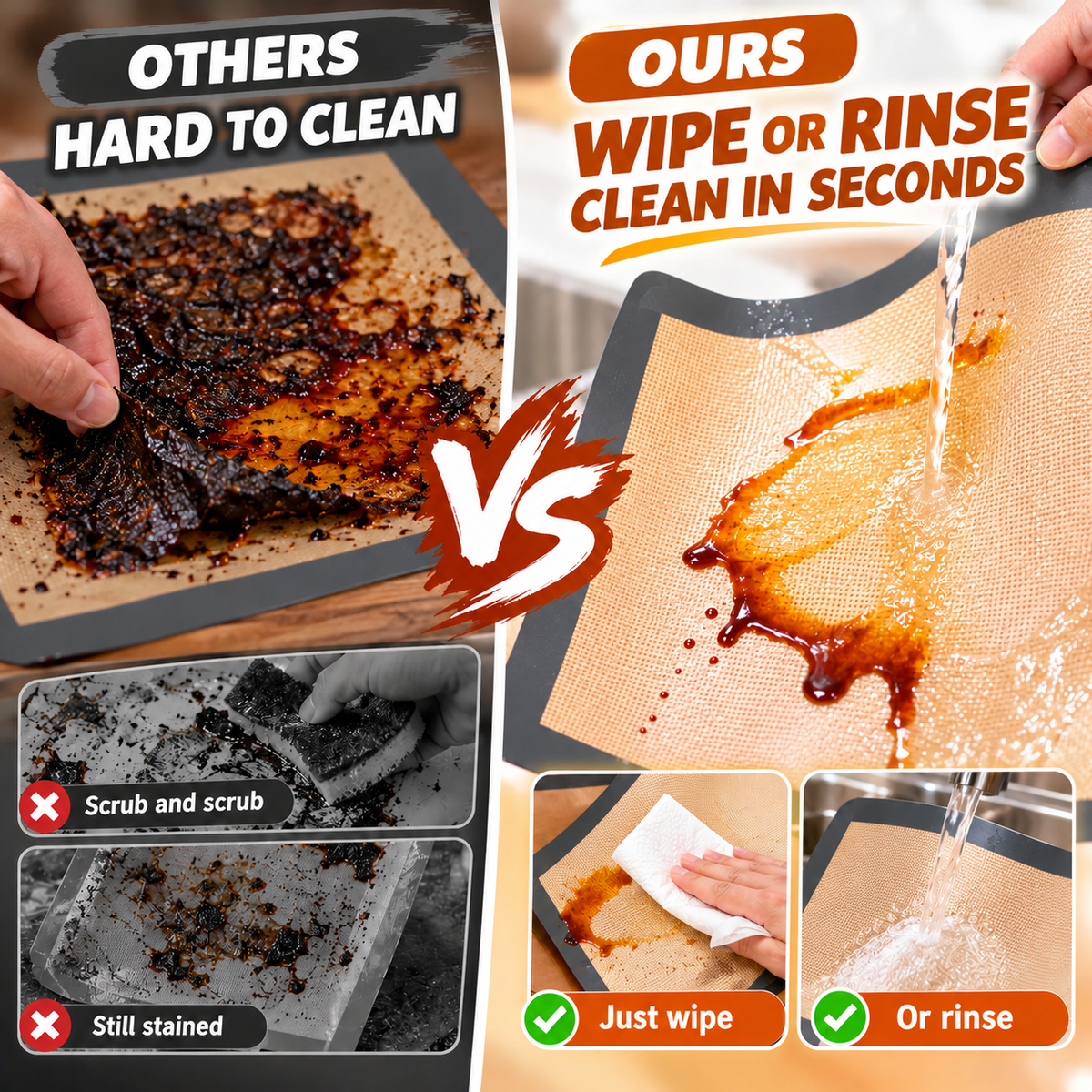 🍪 Reusable Nonstick Silicone Baking Mat – Snap-Up Edges for Mess-Free Cooking