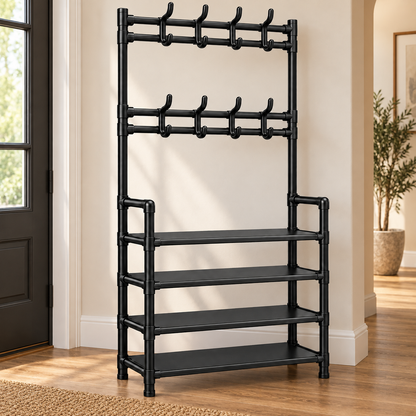 ✨️3-in-1 Entryway Organizer with 4-Tier Shoe Rack, Coat Rack & 8 Hooks✨️