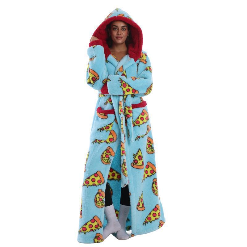 Treavhds™ Hooded Long Leopard Print Bathrobe - Thickened Flannel Fabric