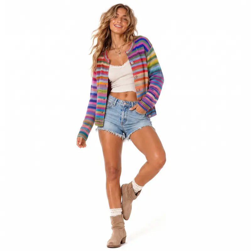 Rainbow Stripe Relaxed Knit Cardigan