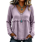 Bohemian Charm Fringe V-Neck Pullover — Effortless Elegance
