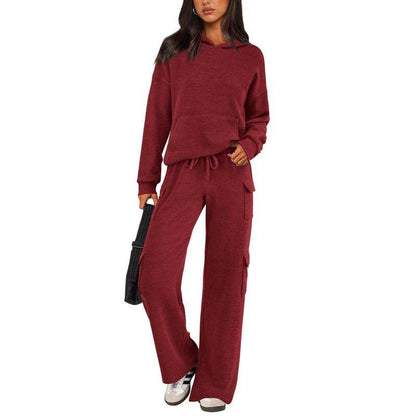 Women’s Soft Hooded Lounge Set with Wide-Leg Cargo Pants & Pockets
