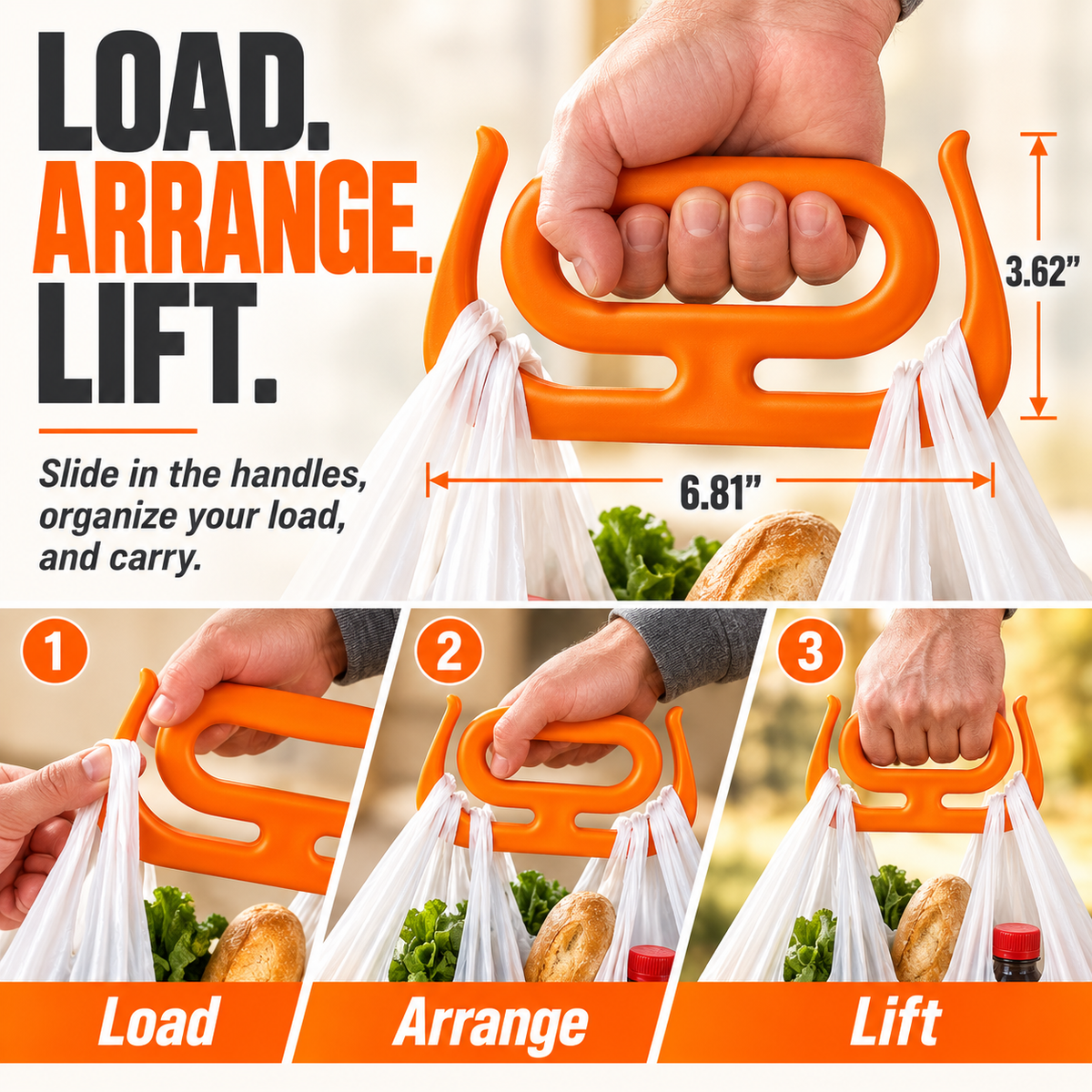 ✨ Ergonomic Multi-Purpose Carrier Handle – 100 lbs Grocery, Bucket & Tote Holder