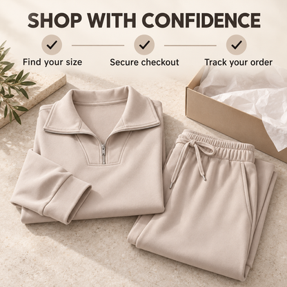 Women’s Half-Zip Two-Piece Sweatsuit – Wide-Leg Lounge Set