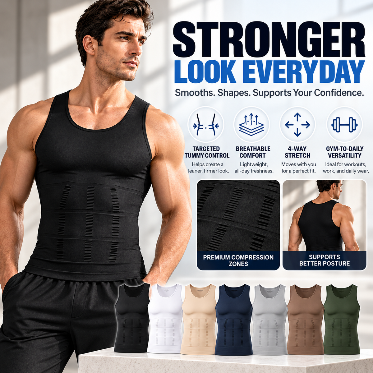 2/3/4Pack Menswear Compression Tank Top,tummy & Abdominal Control Body Shaper Trainer Vest