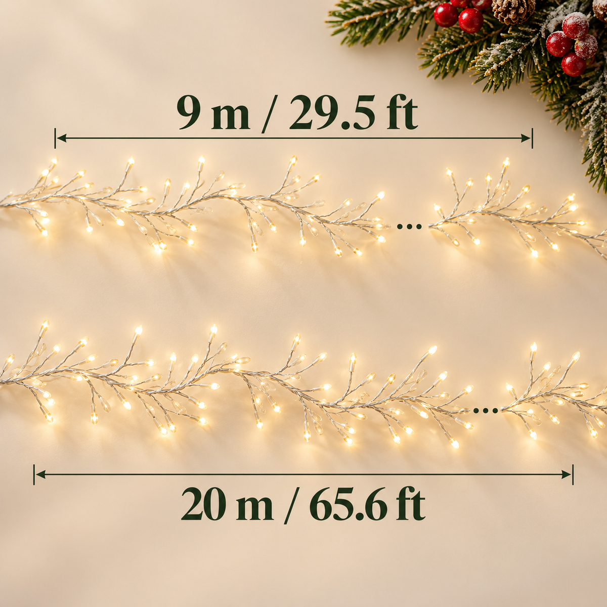 Warm White Christmas String Lights – 8 Modes, Remote & Timer