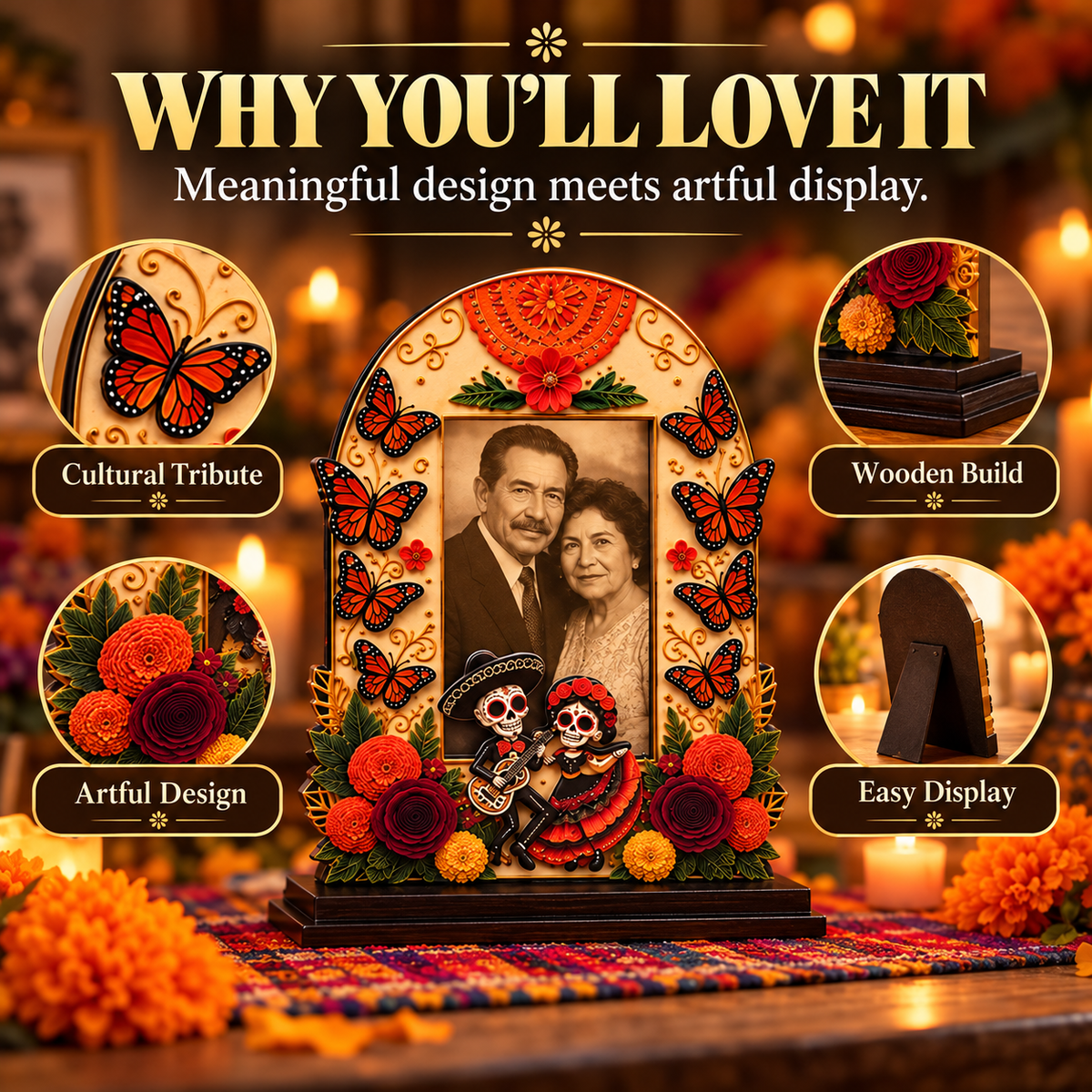 Wooden Day of the Dead Memorial Picture Frame