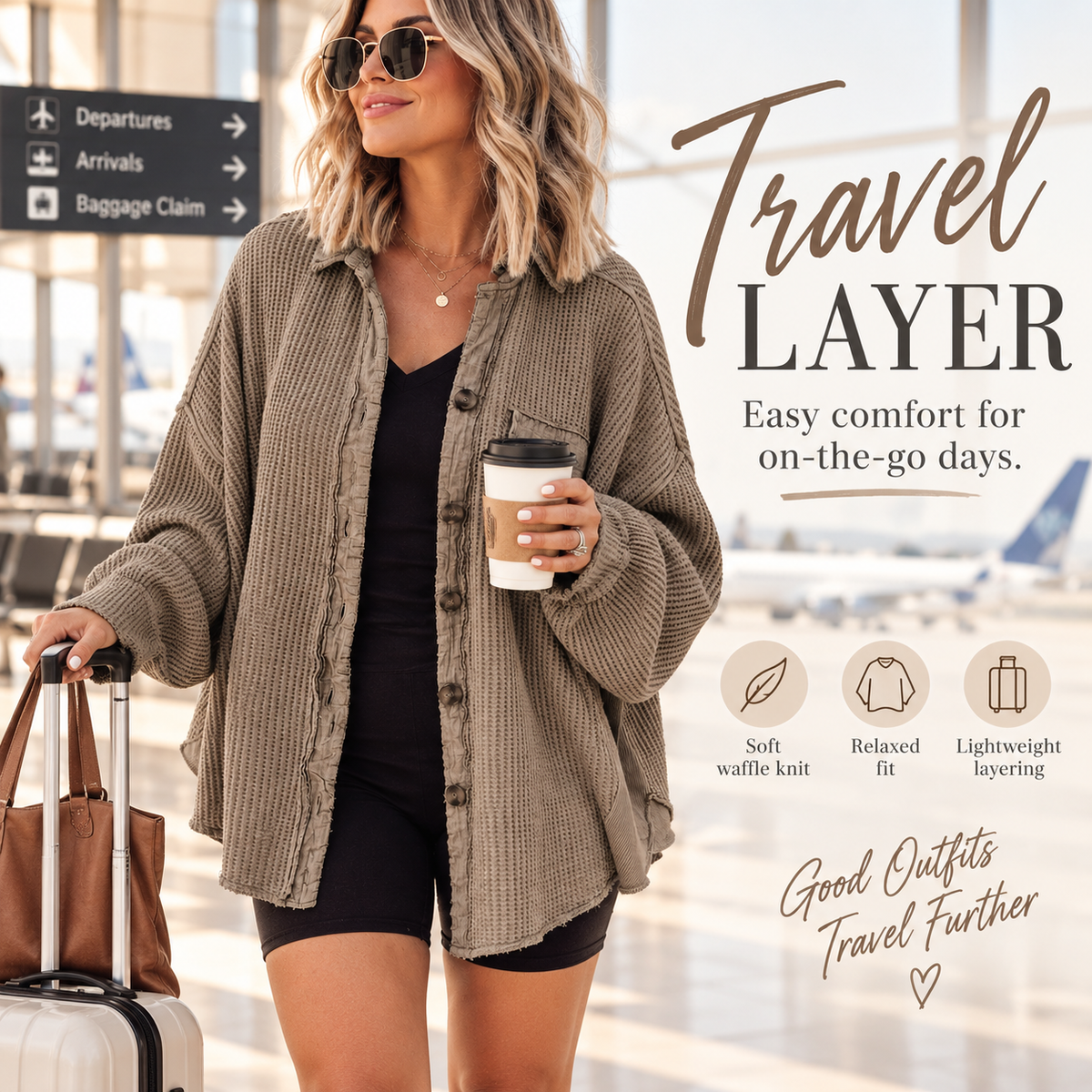 Women's Relaxed Waffle Knit Shacket
