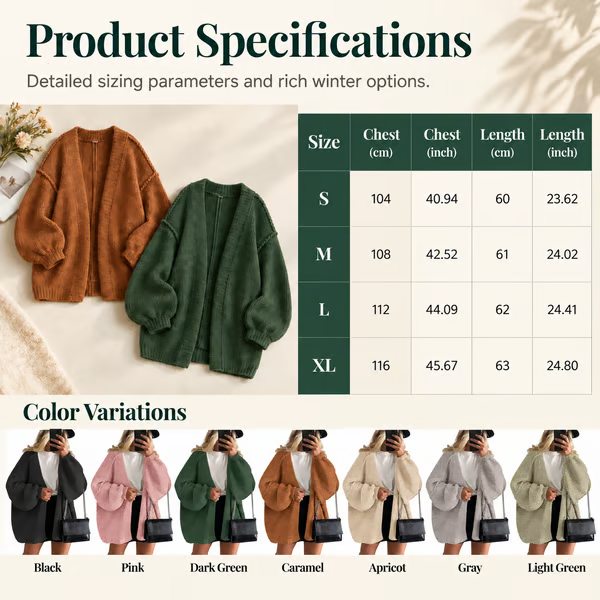 🍂Women's Oversized Cardigan Sweater Fall Long Lantern Sleeve Knit Open Front