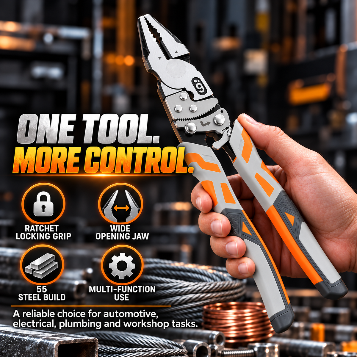 Ratcheting Locking Pliers — Grip, Cut, Crimp & Hold With Less Hand Effort