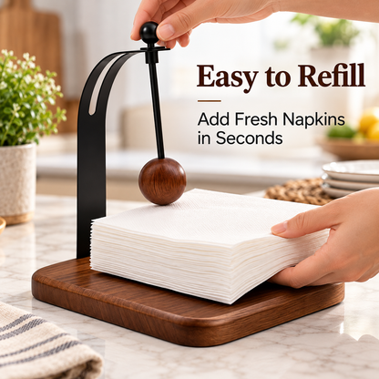 Modern Wood & Metal Napkin Holder with Weighted Arm