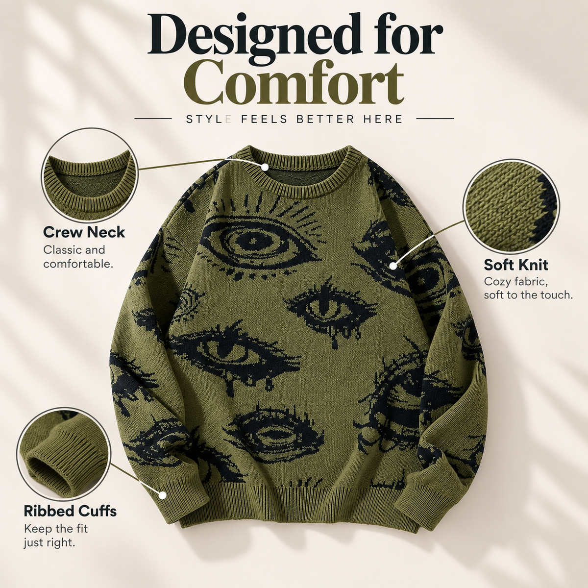 All-Over Eye Graphic Oversized Knit Sweater