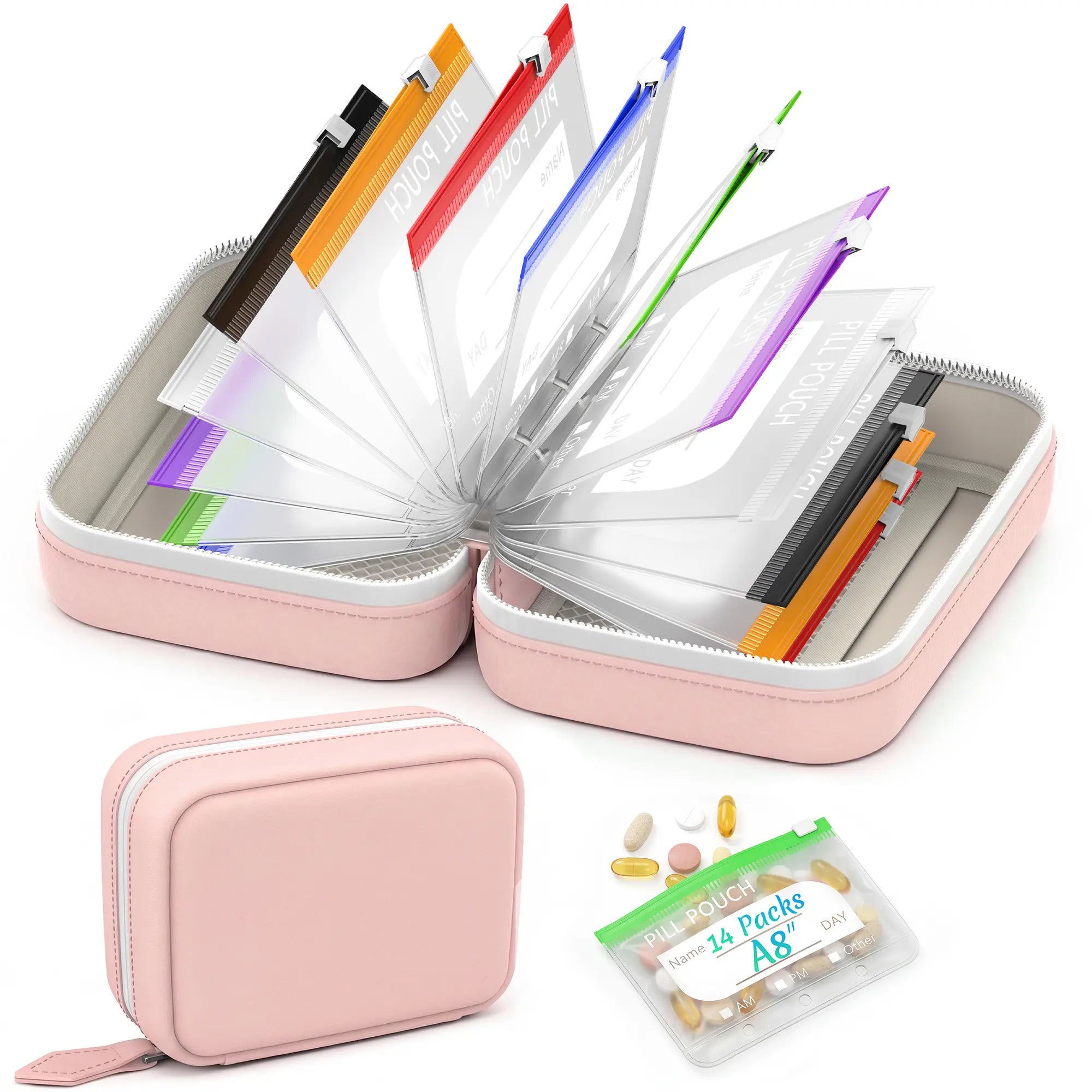 ✈️ Travel Light & Smart | A8 Waterproof Weekly Pill Pouch Set with 14 Color-Coded Pouches 💊