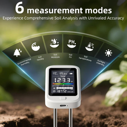 6-in-1 Digital Soil Tester with LCD Display – Moisture, pH, Fertility, Light & Temperature Meter