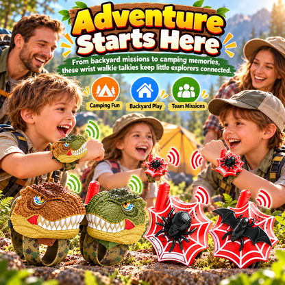 2-Pack Kids Walkie Talkies – Up to 4 Players, 3280FT Range, Fun Dinosaur & Spider Wrist Toys