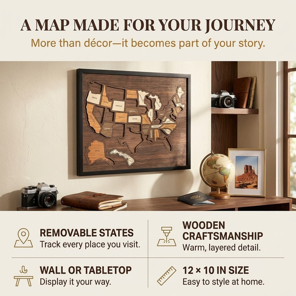 Wooden USA Travel Memory Map – Personalized State Tracker & Home Decor