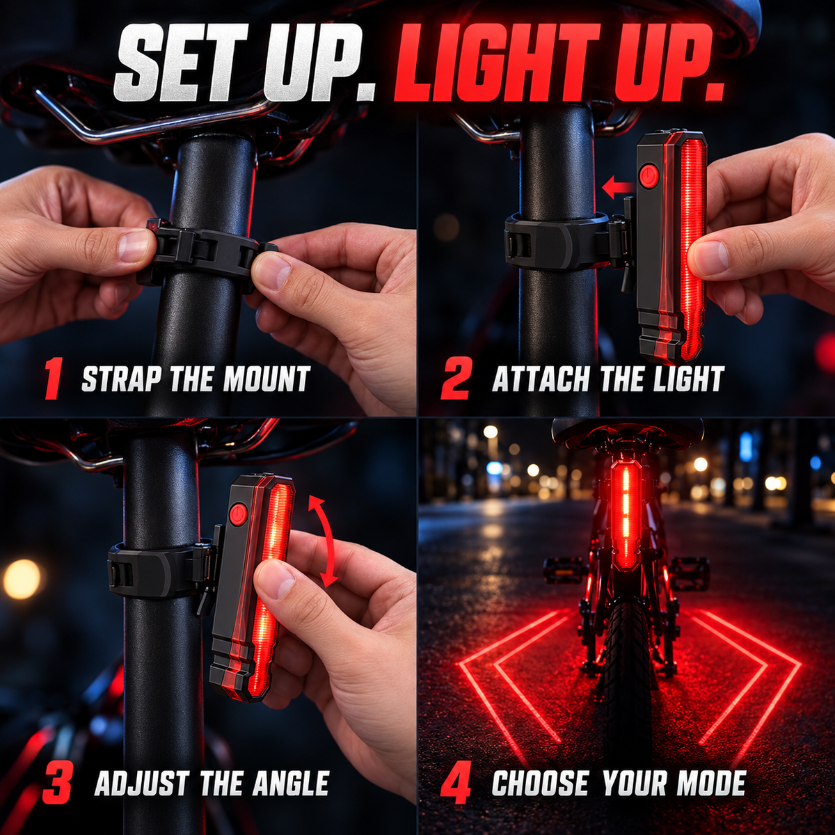 🚴 6-Mode USB Rechargeable LED Bike Tail Light with Laser Safety Lines