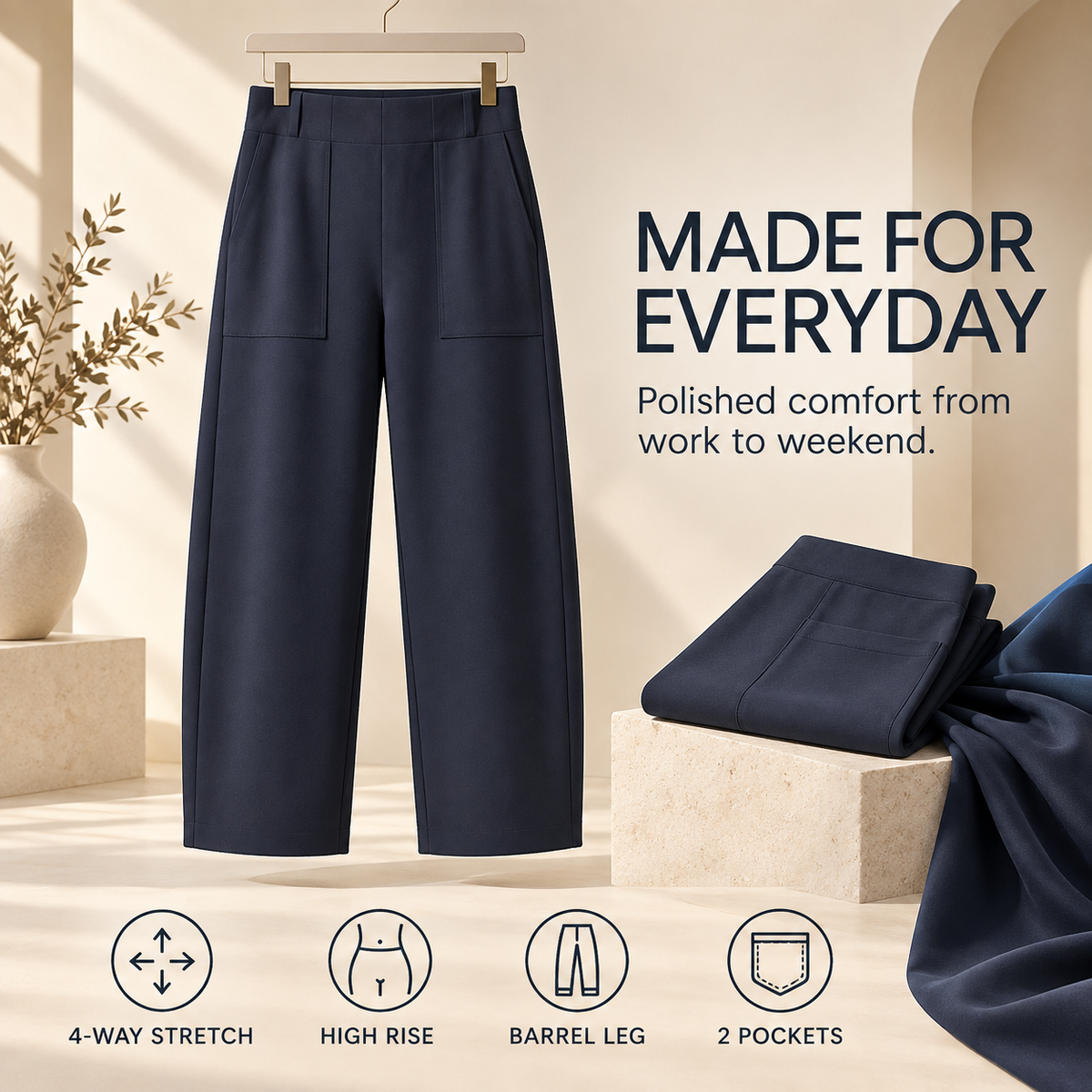 Women's High-Waisted Barrel-Leg Cargo Pants – Relaxed-Fit Casual Trousers
