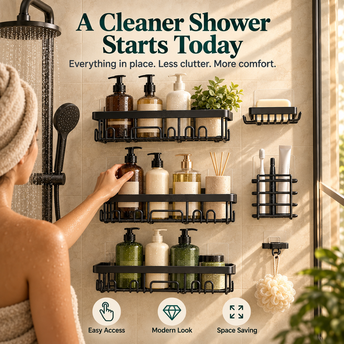 6-Piece Shower Caddy Set – No-Drill Bathroom Storage