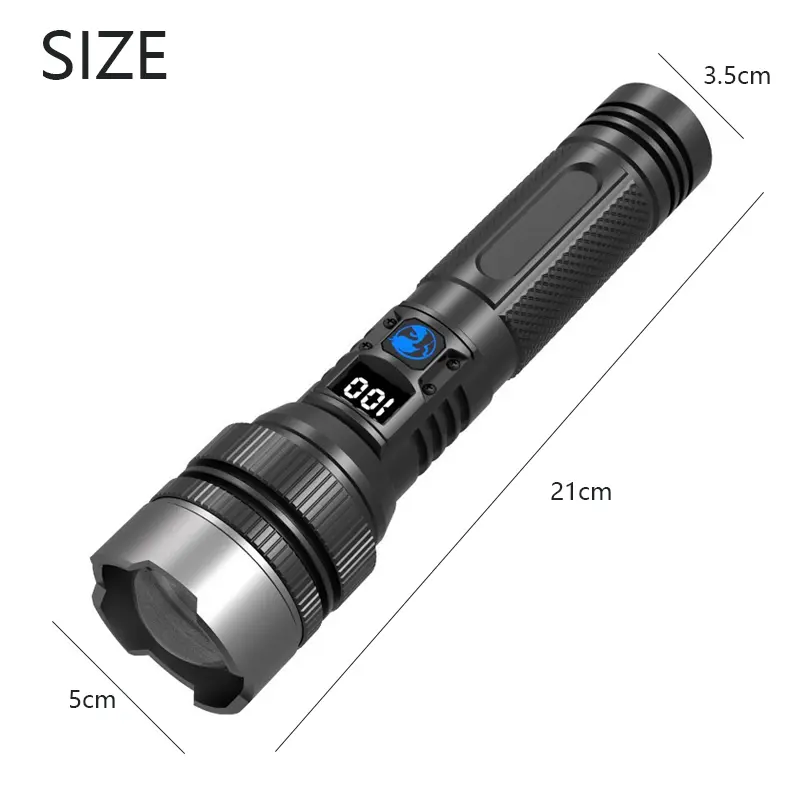 🏆HOT SALE⚡Waterproof Rechargeable Digital Display 2-in-1 Strong Light Flashlight