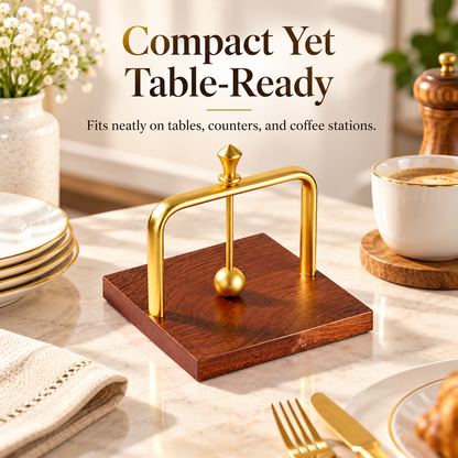 Gold & Wood Weighted Napkin Holder with Secure Arm