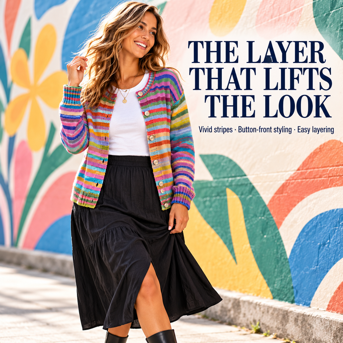 Rainbow Stripe Relaxed Knit Cardigan