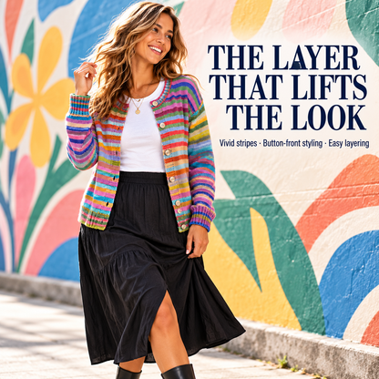 Rainbow Stripe Relaxed Knit Cardigan