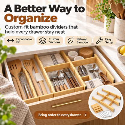 Adjustable Bamboo Drawer Dividers for Kitchen and Home