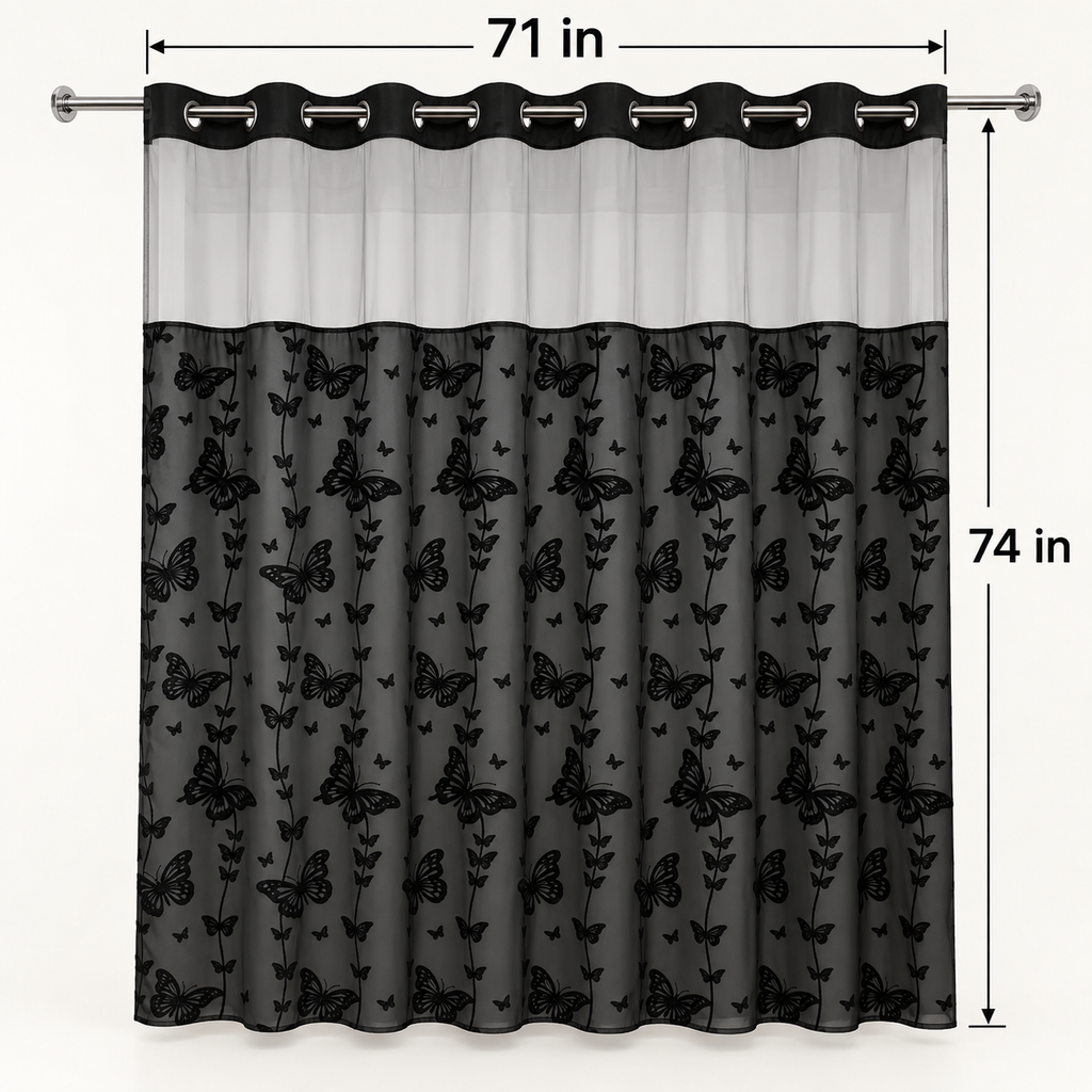 Hookless Double-Layer Shower Curtain with Snap-in Fabric Liner