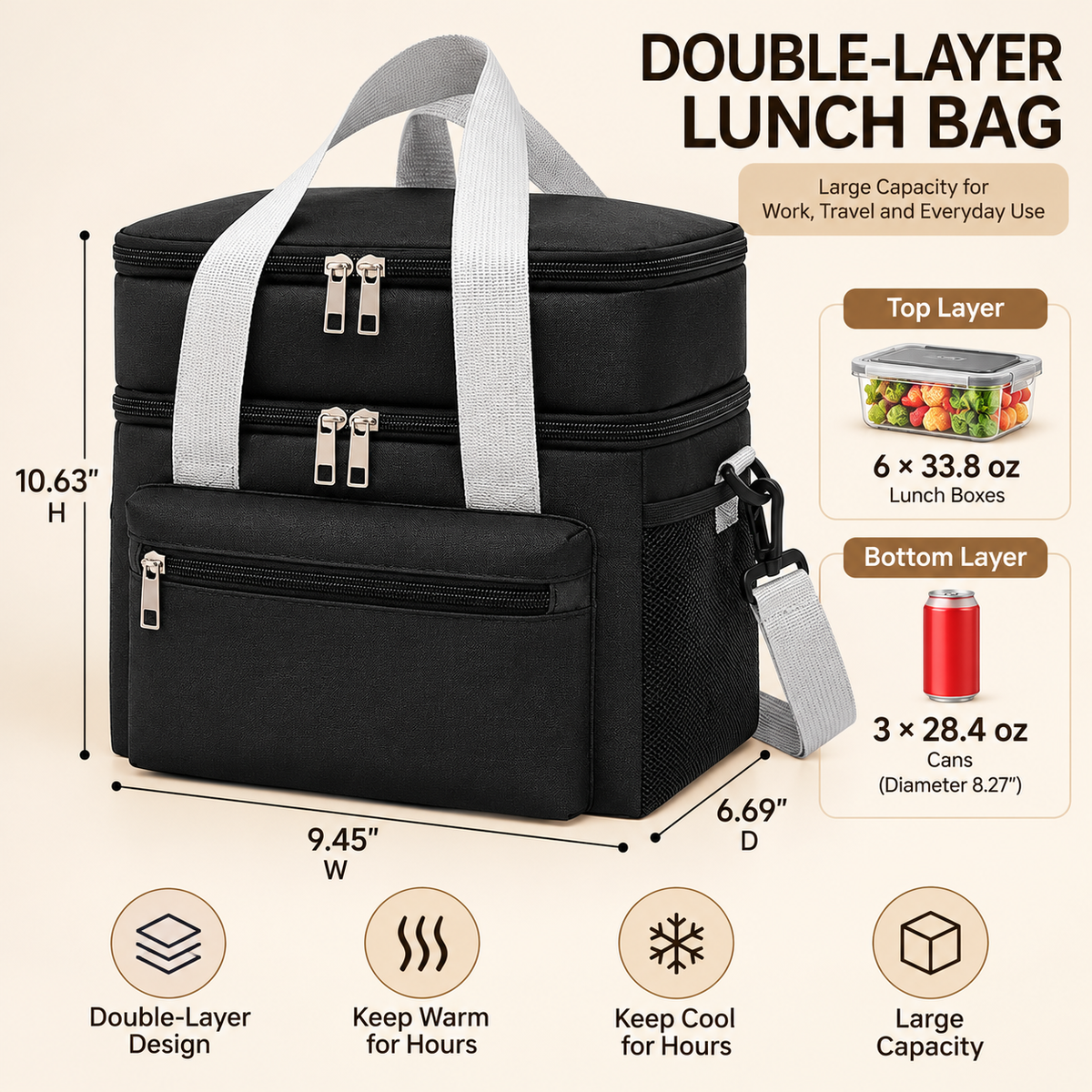 🥪2-in-1 Double-Layer Insulated Lunch Bag – Pack More, Keep It Hot or Cold Longer!✨