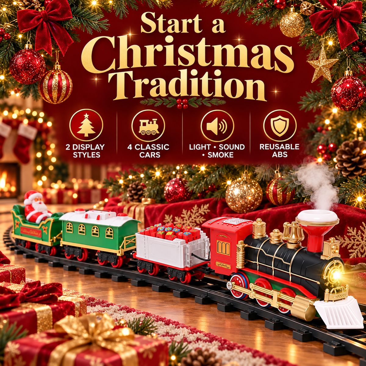 🎄 Animated Christmas Train Set for Around the Tree