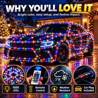 1500 LED Multicolor Car String Lights with Remote Control