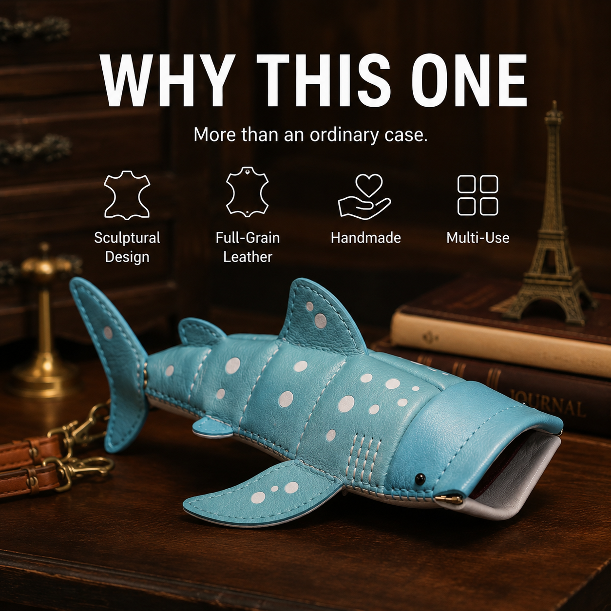 Whale Shark Leather Glasses Case & Crossbody Bag