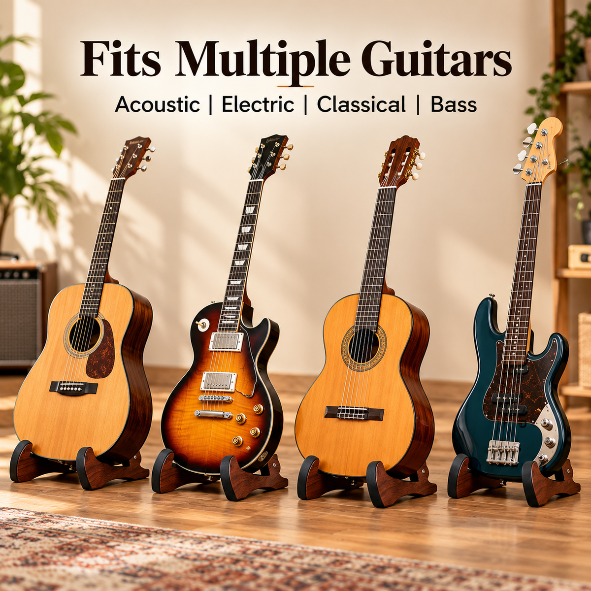 Walnut-Style Folding Guitar Stand – Compact A-Frame Design